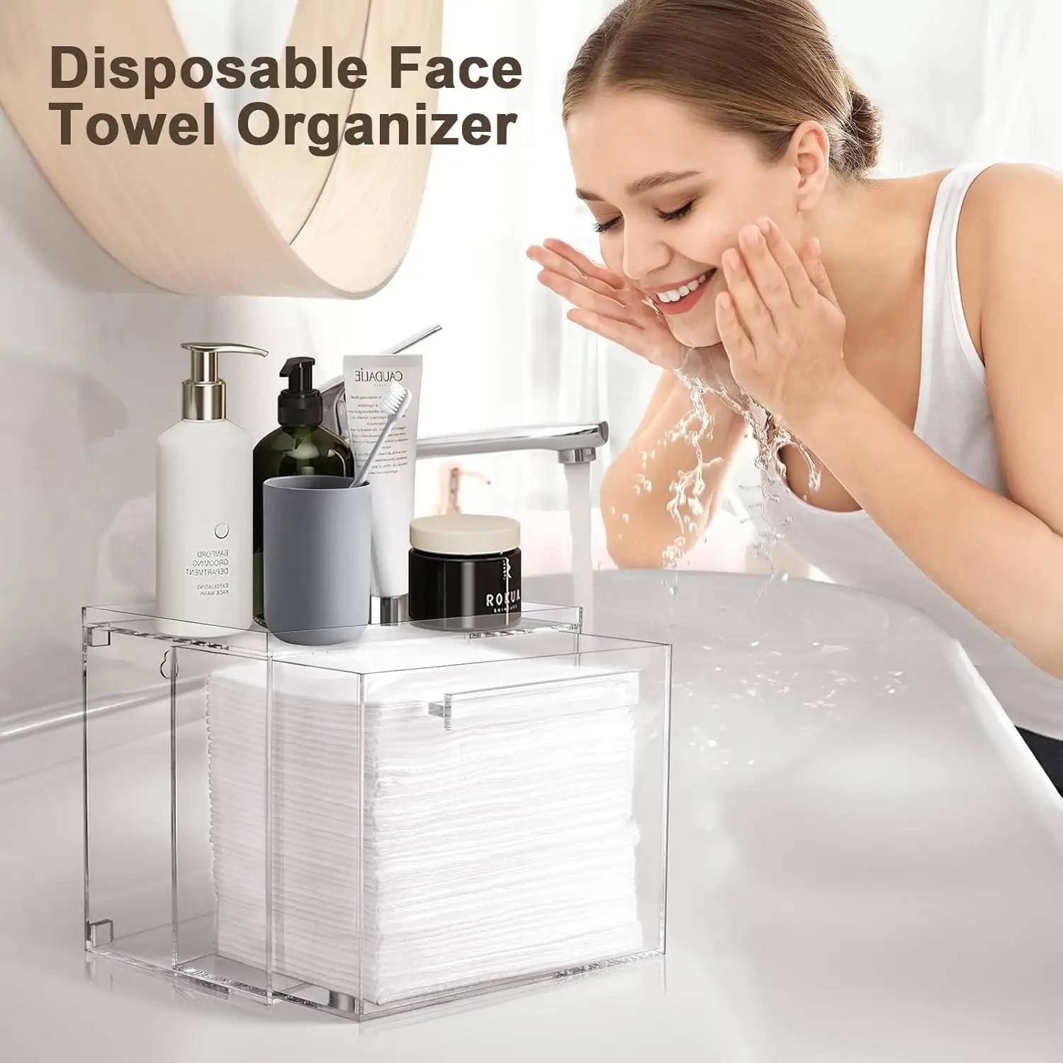 Disposable Facial Towel Storage Box  Acrylic Wall-Mounted Makeup Organizer With Drawer 2 Colors Available, Excluding Facial Towels