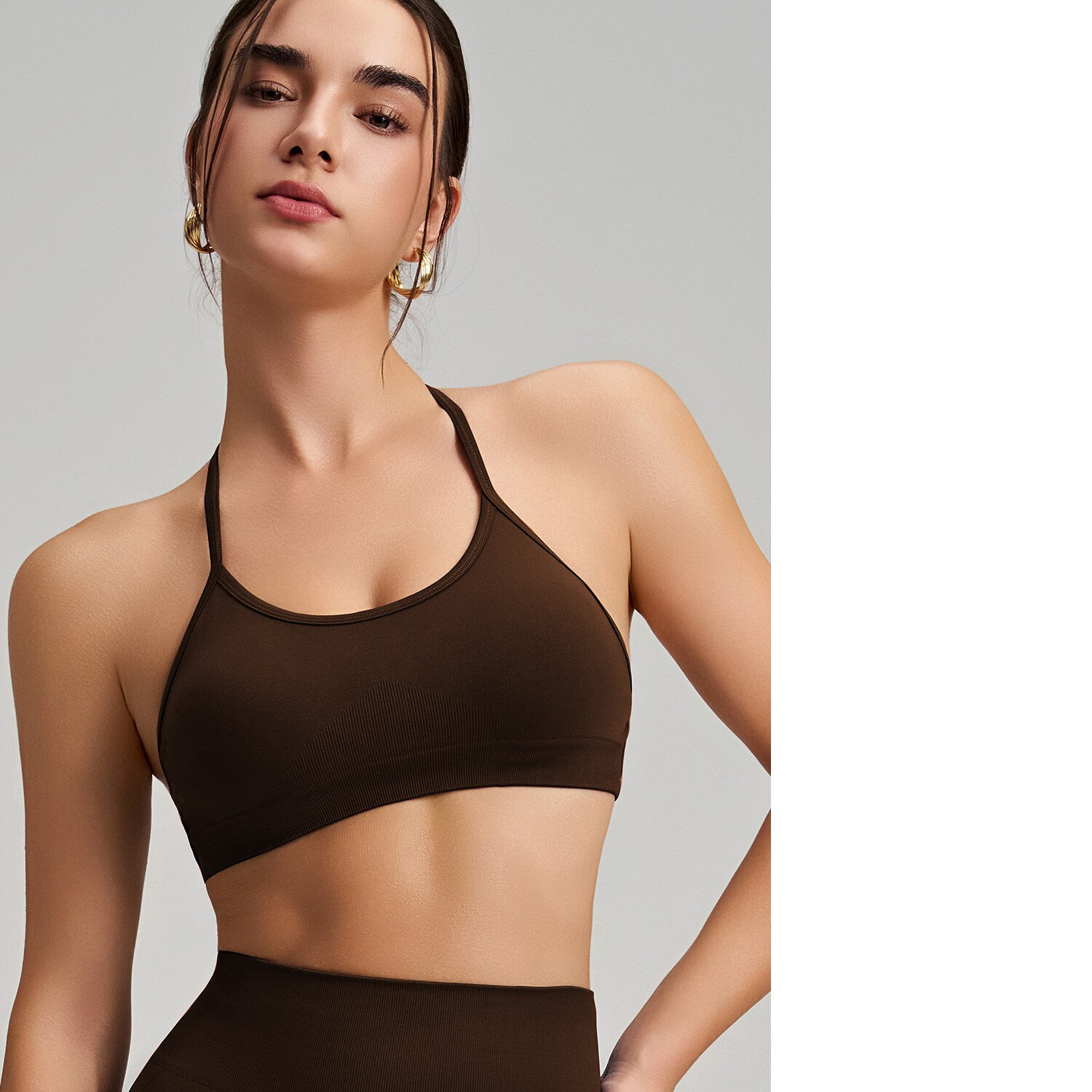 Women's Seamless Thin Strap Cross Back Yoga Outfit Set, Quick-Dry Tight Sports Fitness Bra For Running 7