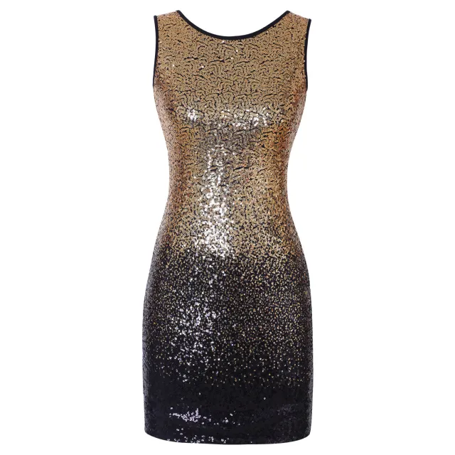 Sleeveless Backless Slim Nightclub Skirt Sequin Sexy Dress Gold - Shop at LoveMi