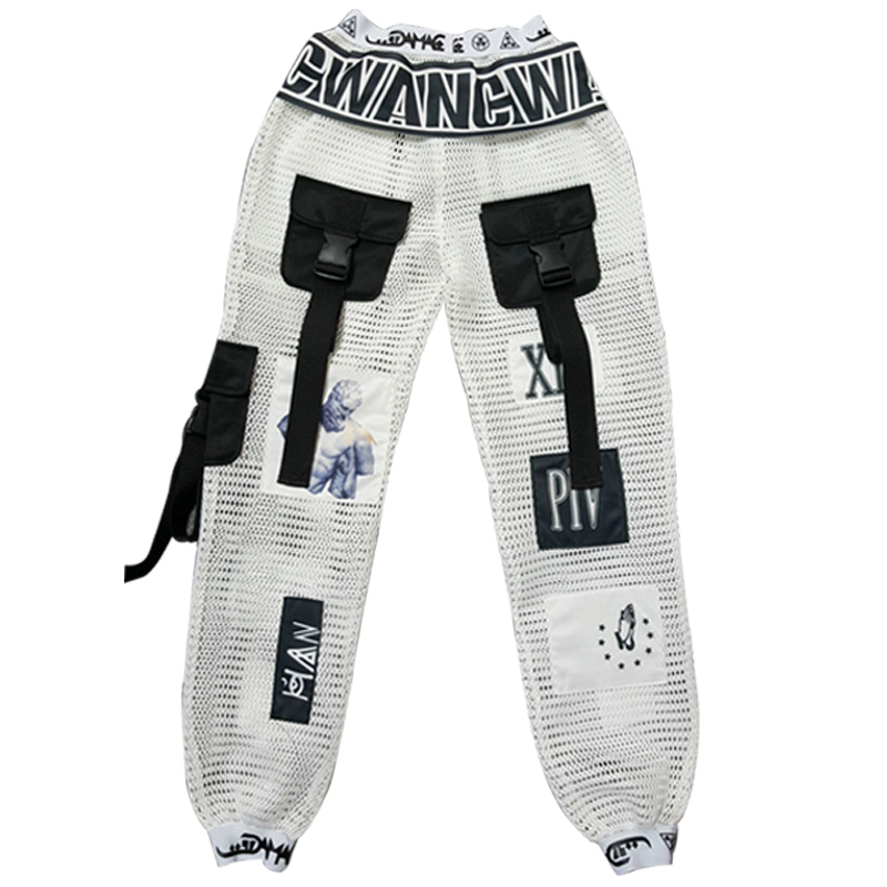 Female Autumn Handsome Trendy Ins Hip hop Loose Leggings White - Shop at LoveMi