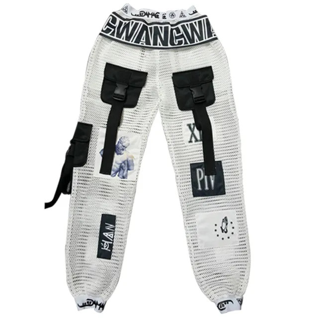 Female Autumn Handsome Trendy Ins Hip hop Loose Leggings White - Shop at LoveMi