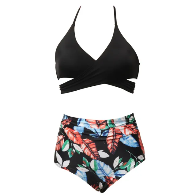 Parent child Swimsuit Printed High Waist Bikini Flounced Mother And Daughter Swimsuit Orange - Shop at LoveMi