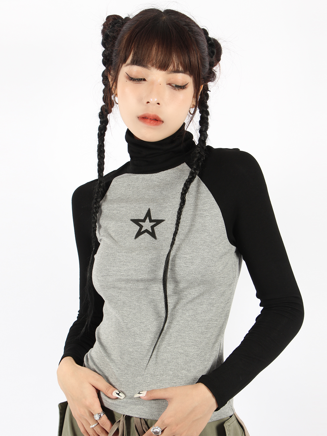 Women's Raglan Sleeve Tight-fitting High-neck Bottom Shirt