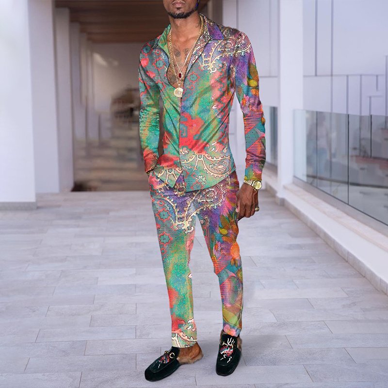 Hip Hop Hong Kong Style Fashion 3D Printing Casual Long Sleeve Shirt Suit