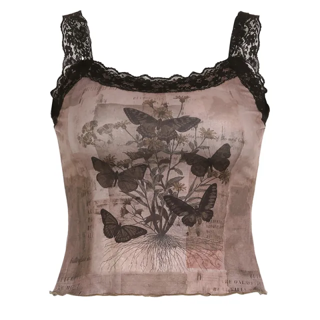 Black Lace Patchwork Sleeveless Top Brown - Shop at LoveMi