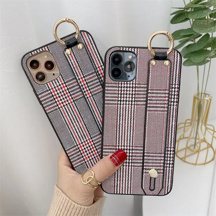 Cute Retro Plaid Wrist Strap Bracket Phone Case