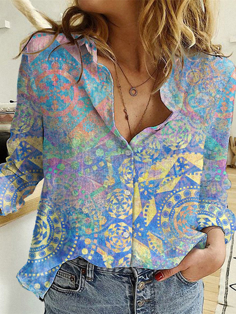 Title 18, Fashion Long-sleeved Lapel Digital Printed Shirt