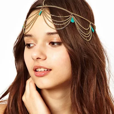 Bohemian Ethnic Style Turquoise Tassel Headband Green - Shop at LoveMi