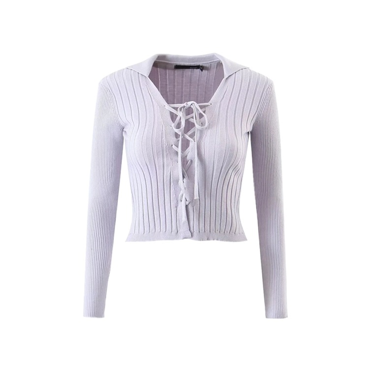 Women's Lapel Long Sleeve High Waist Cropped Top