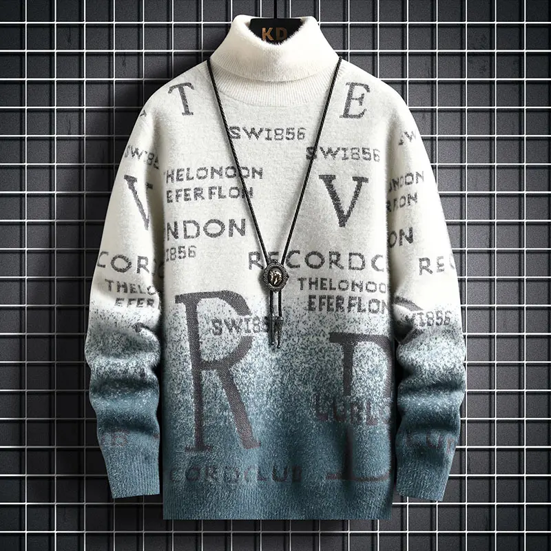 Gradient Mink Fleece Turtleneck Sweater for Men