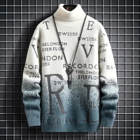 Gradient Mink Fleece Turtleneck Sweater for Men