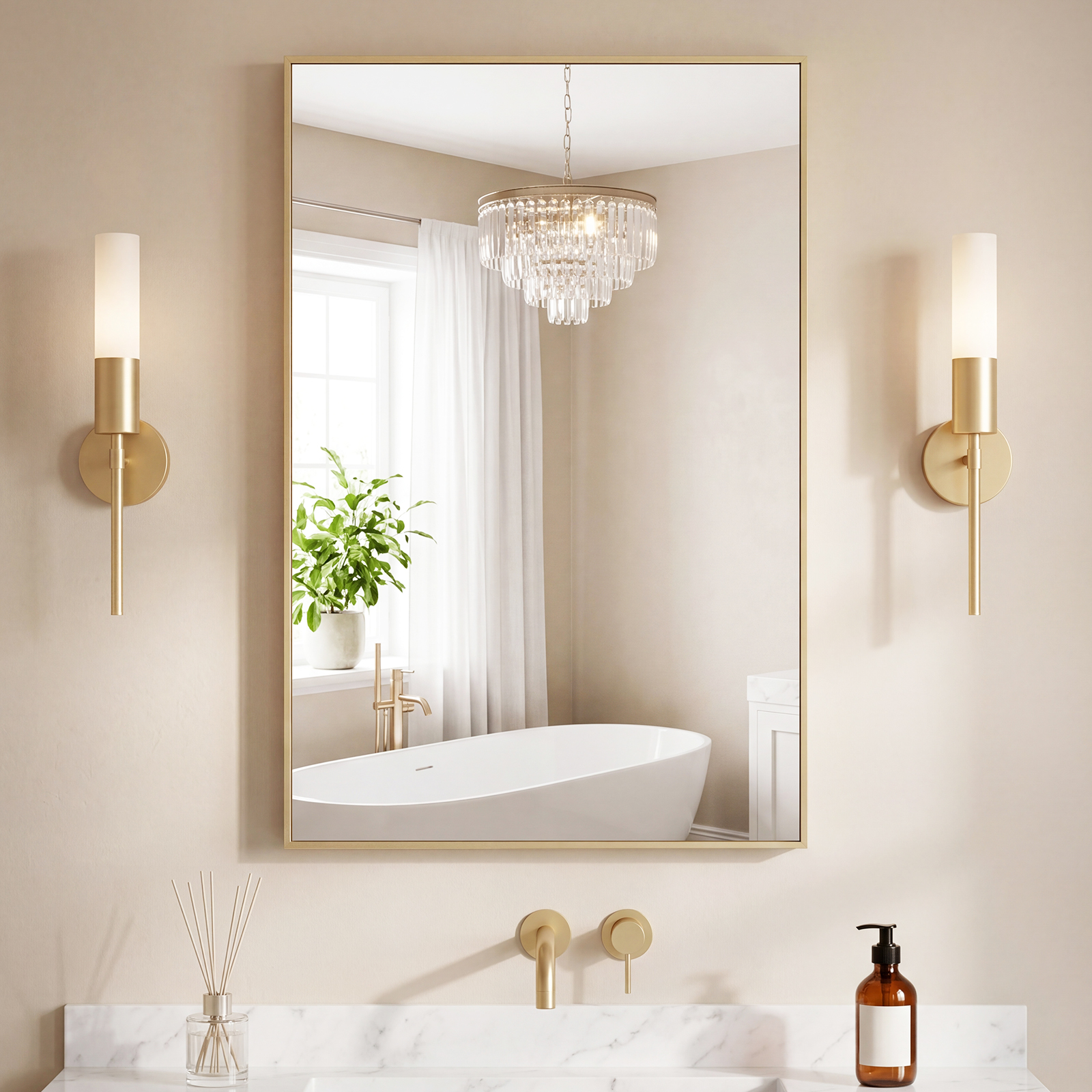 Bathroom Mirror, With Brushed Aluminum Frame, Rectangular Design, Square Corners At All Four Sides, Suitable For Wall Decoration In Home. image 18