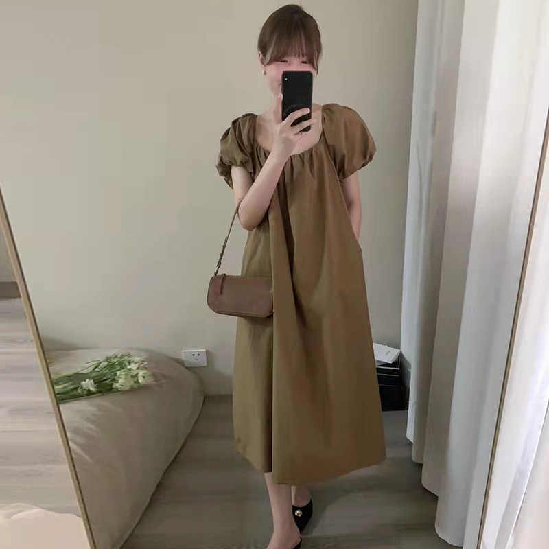 French Elegant Retro Temperament Large Round Neck Puff Sleeve Dress
