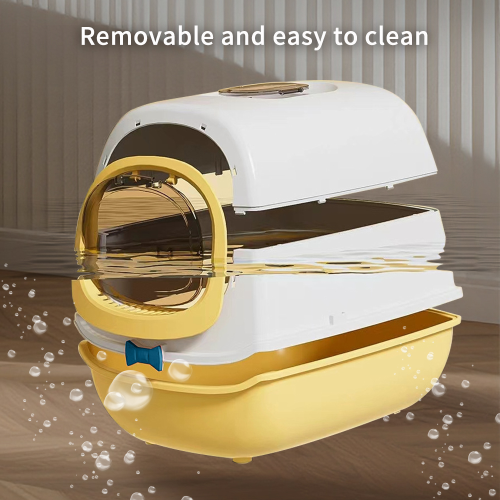 52cm Large Fully Enclosed Flip Cover Cat Litter Box, Anti-Splashing Anti-Tracking Odor Locking Cat Toilet With Free Scoop, Deodorant Pack & Bowtie