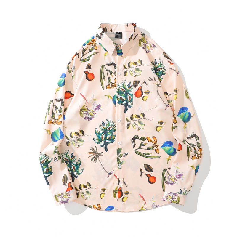 Hong Kong Style Retro Long-sleeved Floral Shirt Men's Loose And Casual