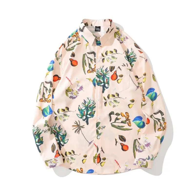 Hong Kong Style Retro Long-sleeved Floral Shirt Men's Loose And Casual