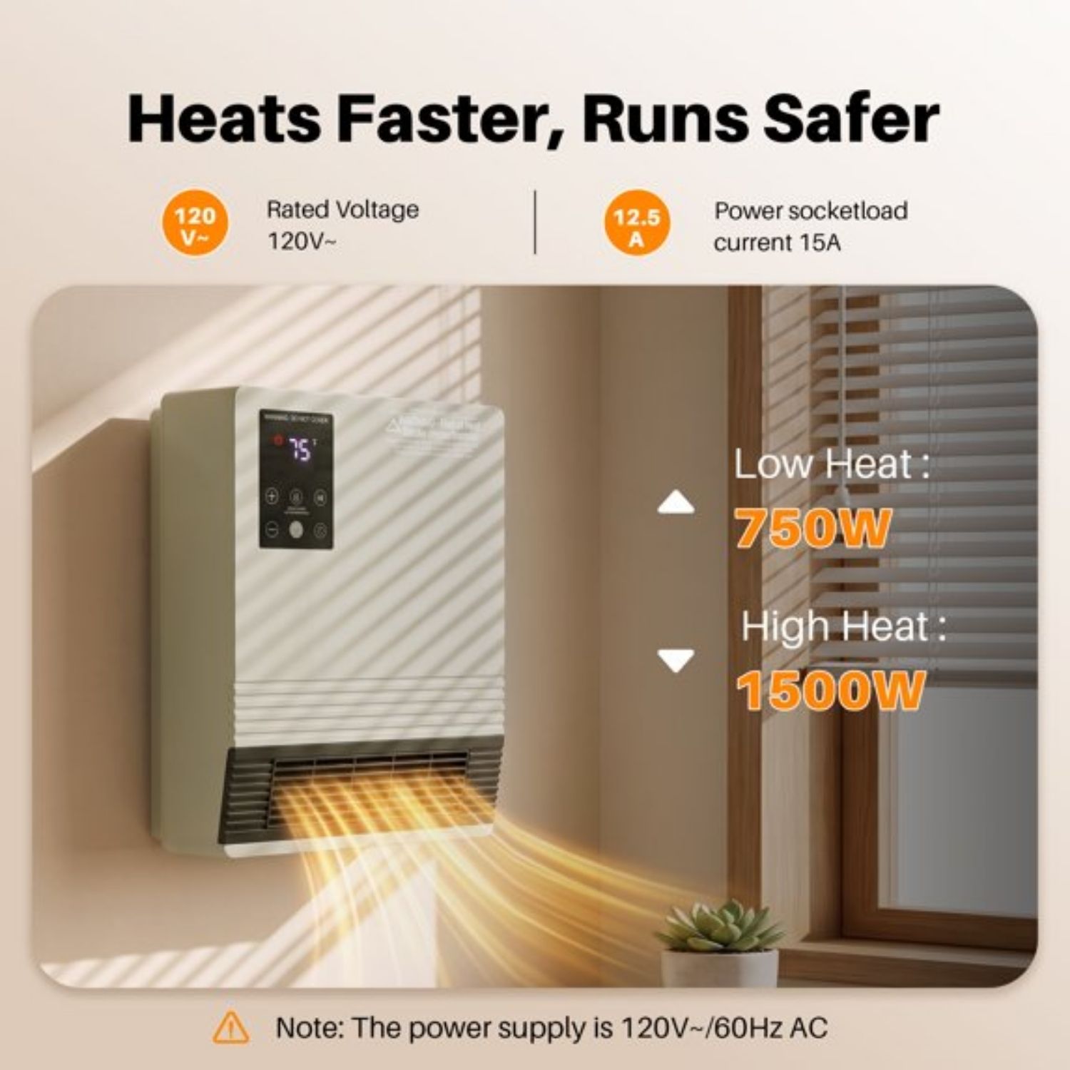 Wall Heater, Touchscreen, Remote Control, Adjustable Thermostat, 15-Hour Timer, Dual Heat Settings, Overheat Protection, Child Lock image 13