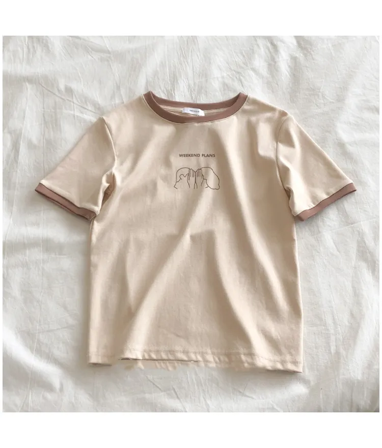 Student Versatile Half Sleeve Japanese Korean Style Chic Top - Apricot