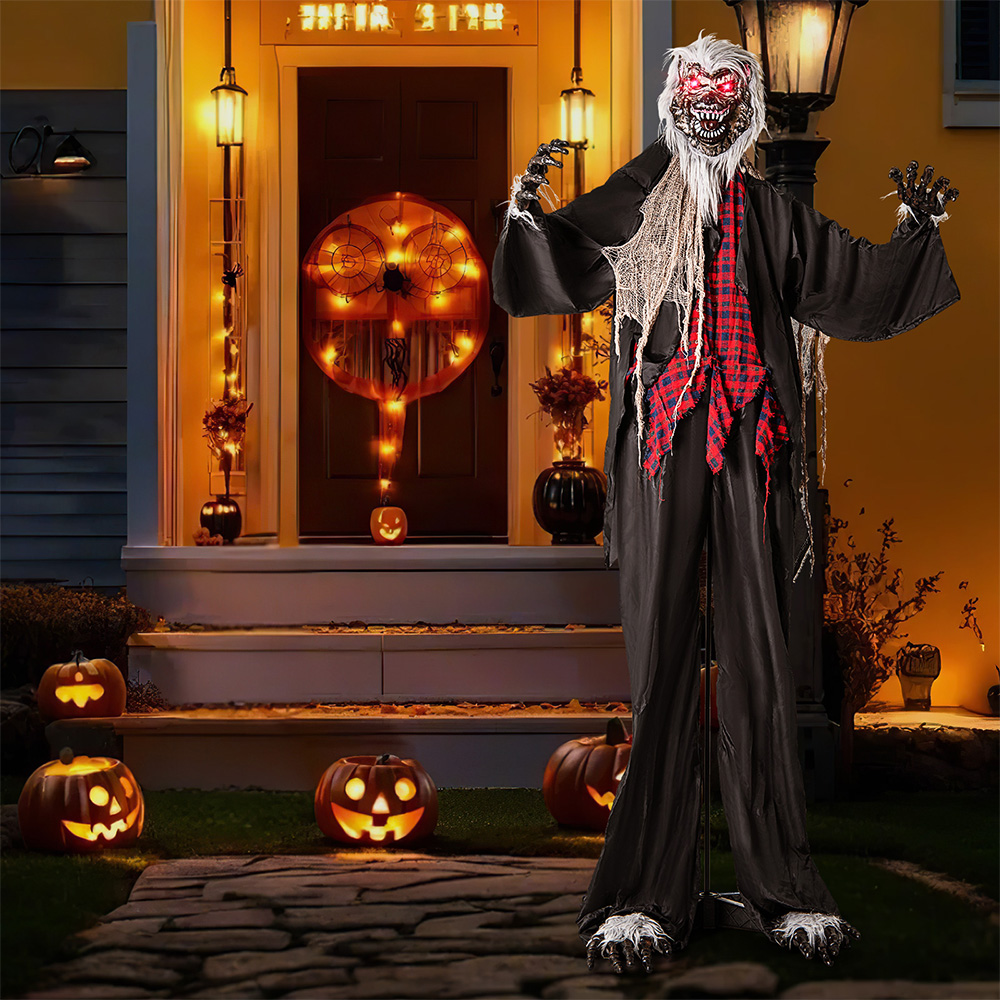 8.2 FT Standing Animatronic Werewolf With Howling Sounds, Red Flashing Eyes And Poseable Arms