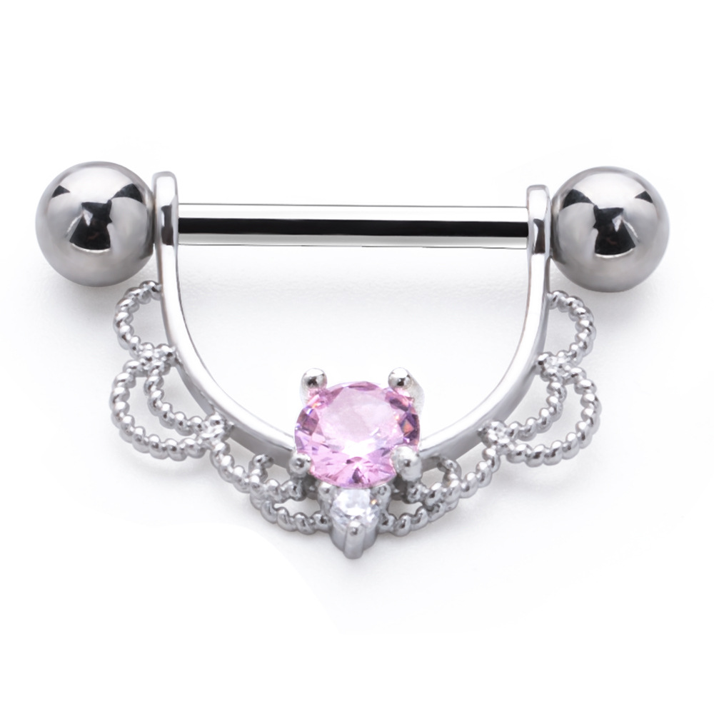 Stainless Steel U-shaped Alloy Diamond Breast Ring Pendant