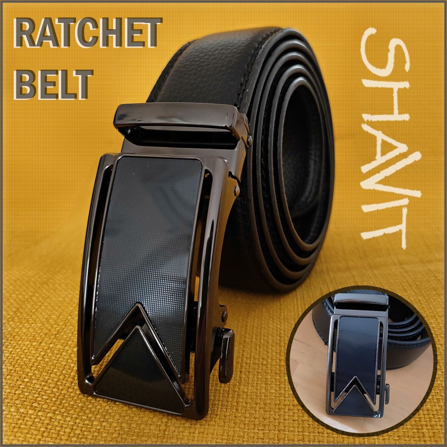 Slide Buckle Ratchet Belt - Genuine Leather - USA. We ship only inside the US, USPS First Class Package, 2 Day Handling, 2-5 Day Shipping. Microfiber PU Leather Ratchet Belt Belts For Men Adjustable Size with Automatic Slide Buckle No Holes by SHAVIT. Rat