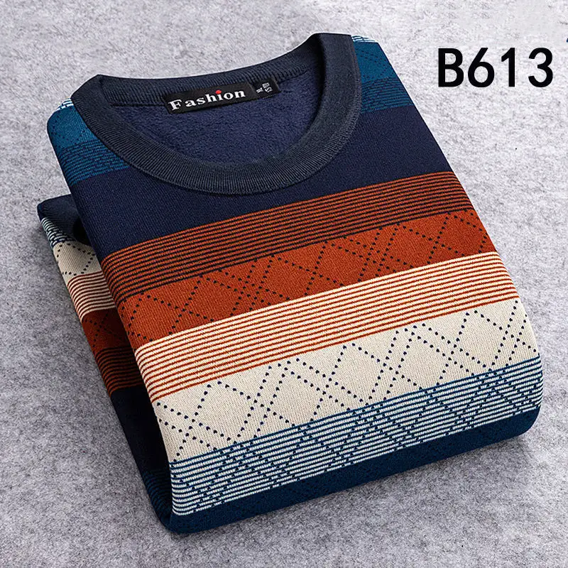 Fleece Sweater Men's Round Neck Young And Middle-aged Long-sleeved T-shirt