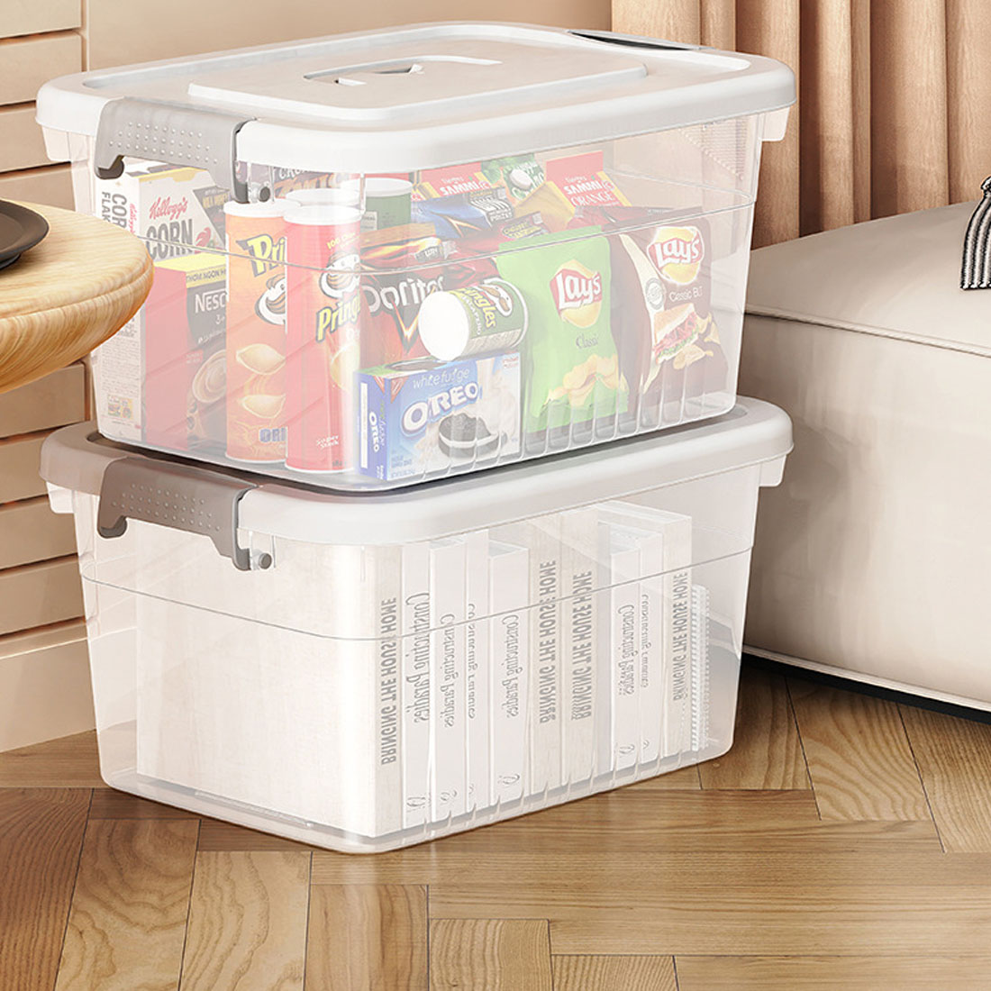 4PCS Clear Plastic Storage Boxes With Lids Stackable Box Home Office Kitchen UK — image 3