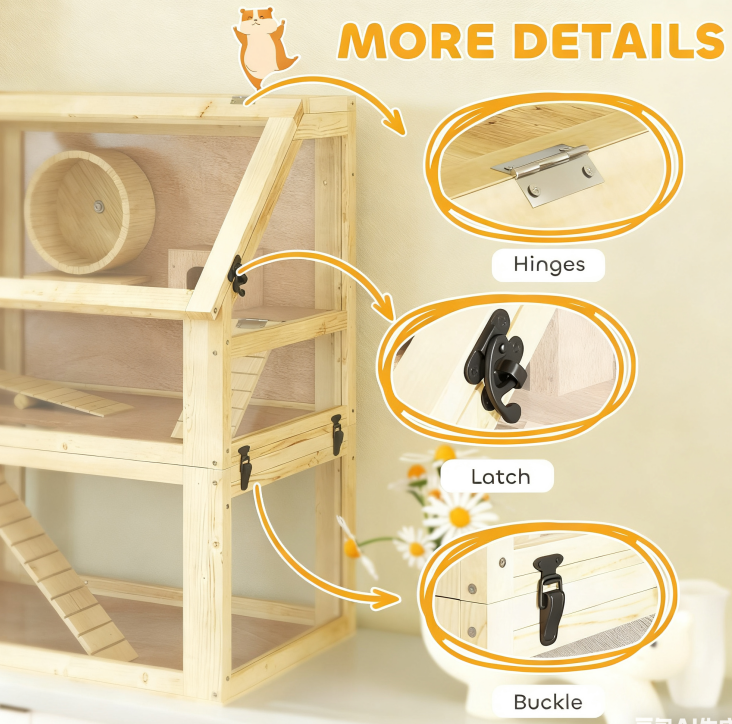 3 Tier Wooden Hamster Cage 4
