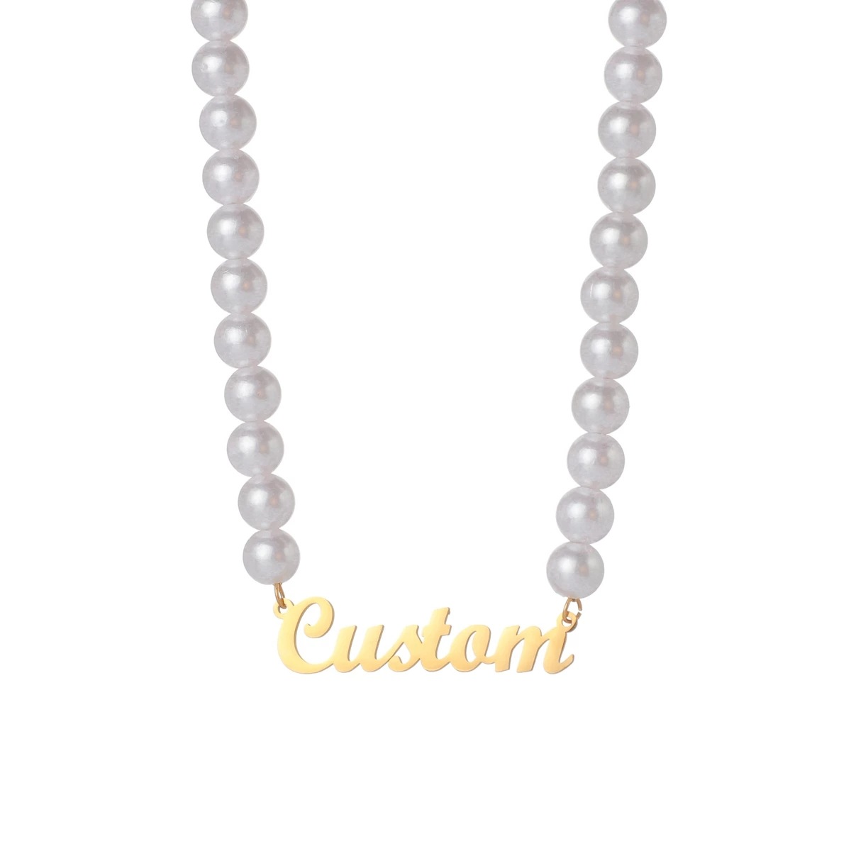 Stainless Steel Personalized Ladies Name Necklace Pearl Chain