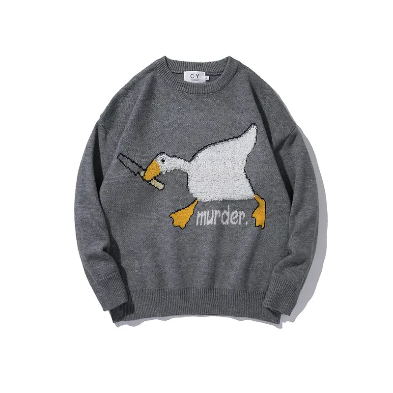 Tide Japanese National Tide Flocking Duck Trend Loose Knit Sweater For Men And Women Couples