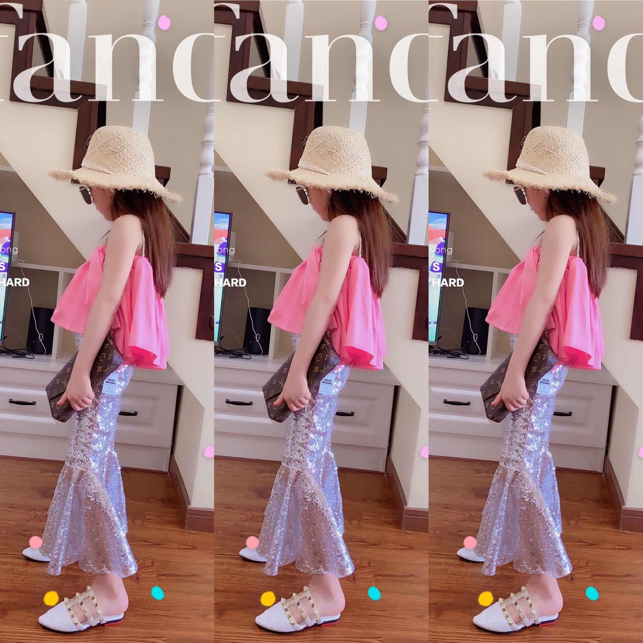 Girls' One-line Neck Tube Top Skirt Big Flared Pants Two-piece Suit