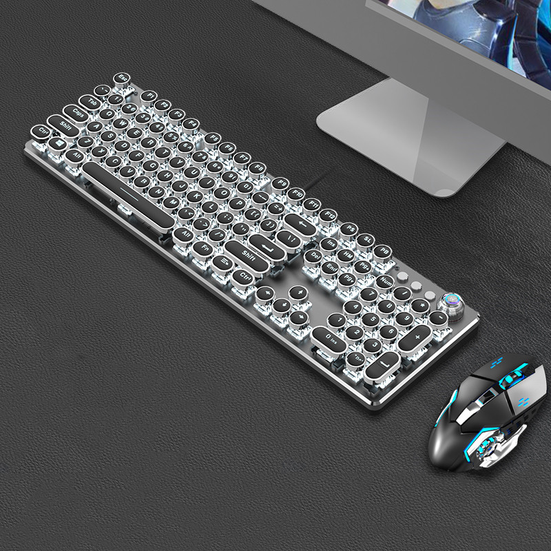 Retro Steampunk Mechanische Tastatur & Maus Set - 87 Tasten Kabelgebunden Combo für Laptop/ - Bild 20 von 28