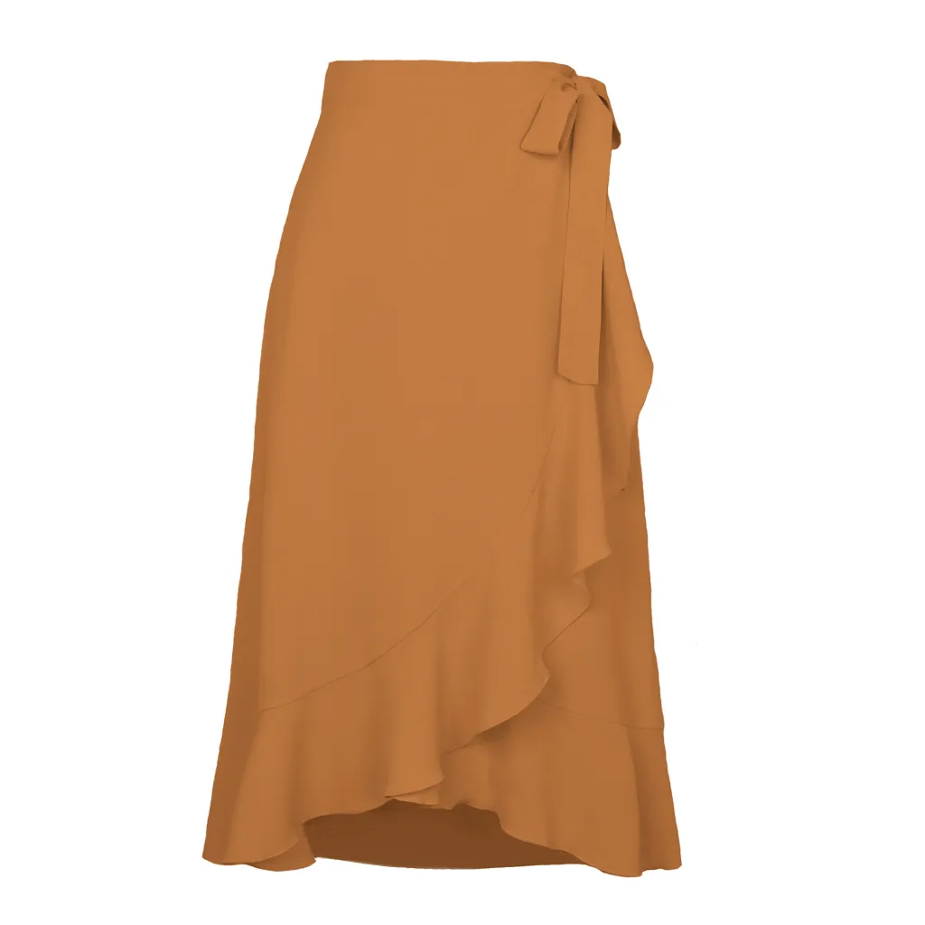 One-piece Lace-up Irregular Pack Buttock Solid Color Skirt - Khaki