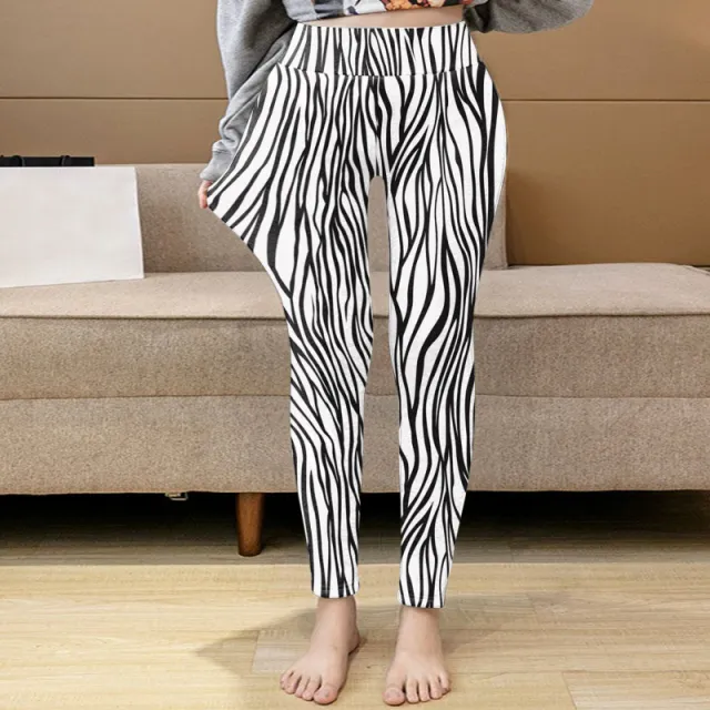 Women's Warm Printed Leggings With Plush Bottoming Zebra Pattern - Shop at LoveMi