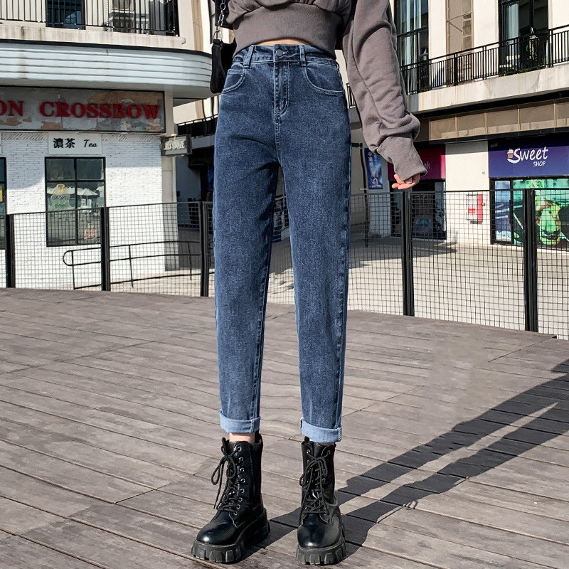 Title 3, Denim losse cropped harembroek met hoge taille