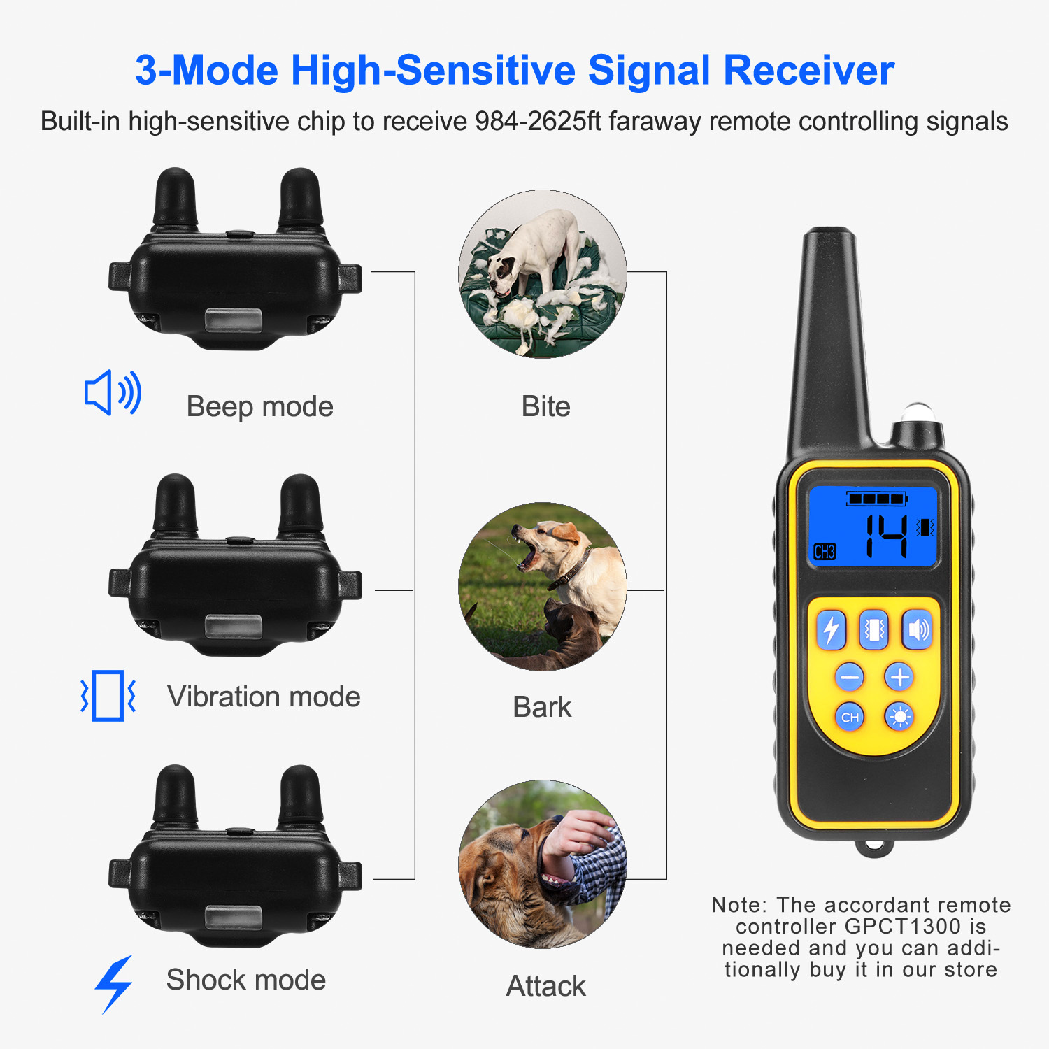 1Pc Dog Training Collar With Remote  IP67 Waterproof Pet Trainer 300mAh Rechargeable 875 Yard Remote Control 4 Modes Adjustable Level — foto 13