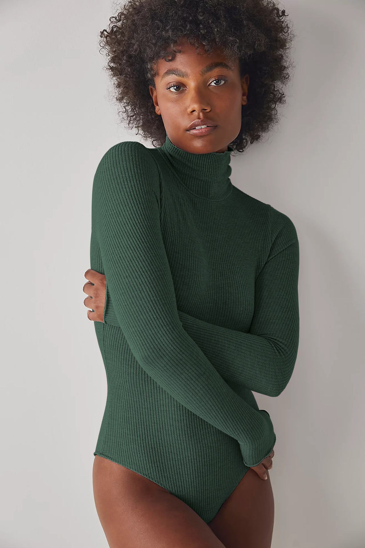 Fashion Ladies Bodysuit Solid Color Turtleneck Long Sleeves Green - Shop at LoveMi