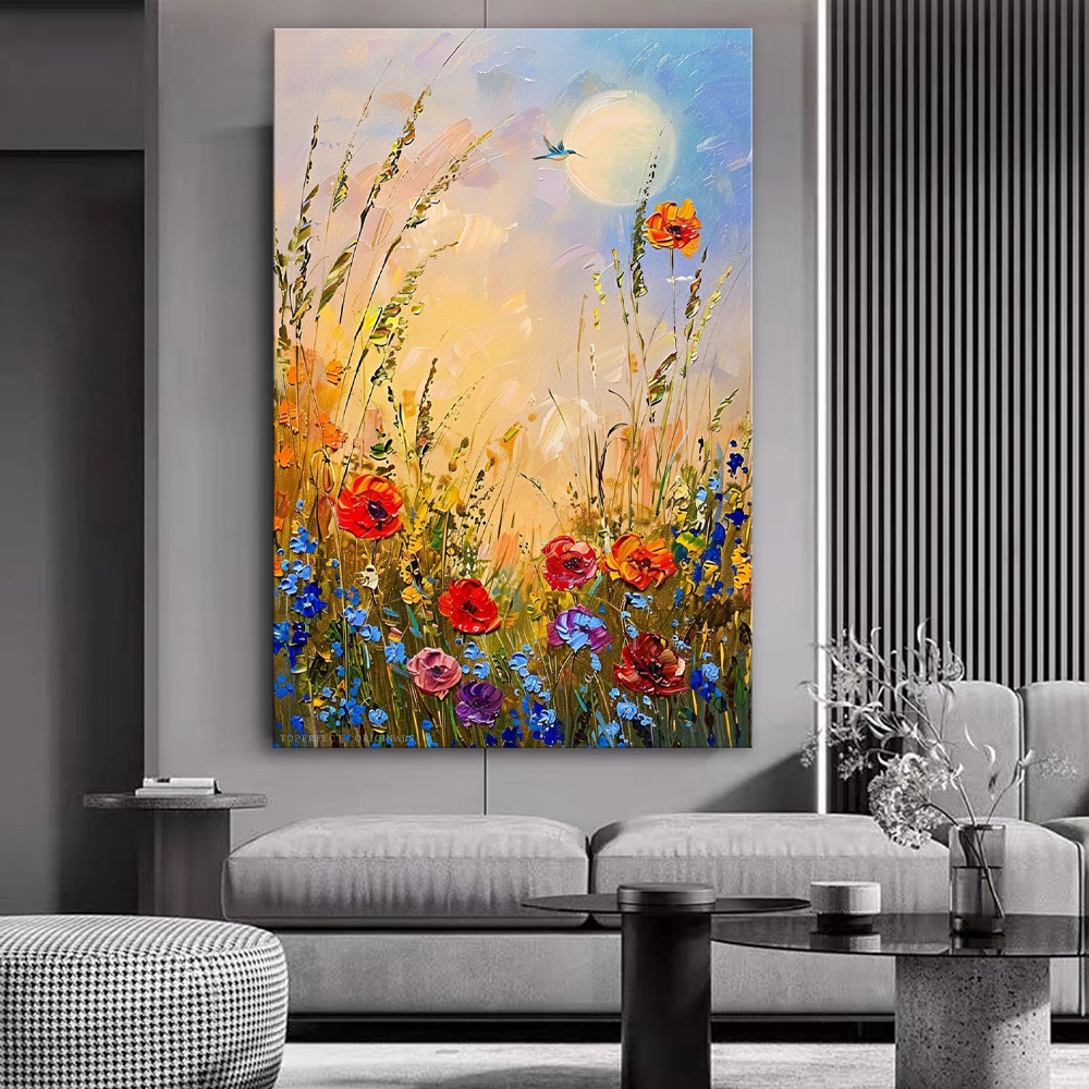 Handmade Oil Painting Canvas Wall Art Decoration Modern Abstract Flowers For Home Living Room Decor Rolled Frameless Unstretched Painting