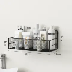 Wall-Mounted Bathroom Shelf No Drill Shower Shampoo Organizer Toilet Accessories - Black - View 1