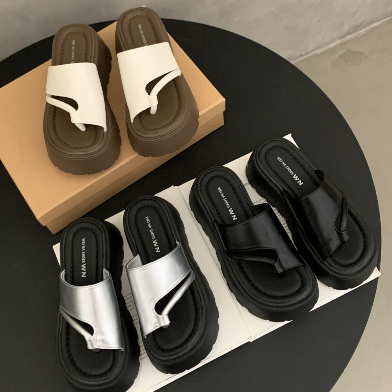 Women Minimalist Cut-Out Single Strap Platform Thong Slide Sandals Matching Daily product image
