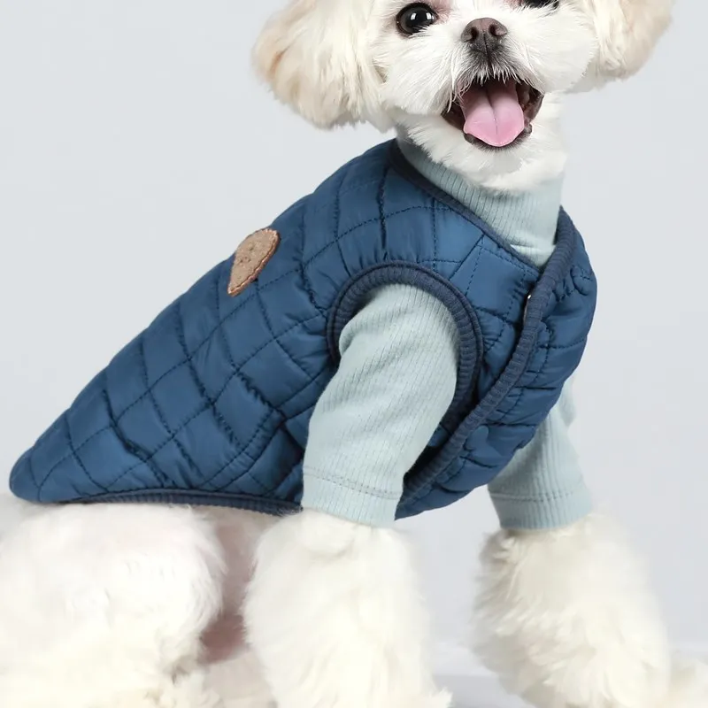 Pet Vest Double Breasted Quilted Cotton Coat - Blue Vest