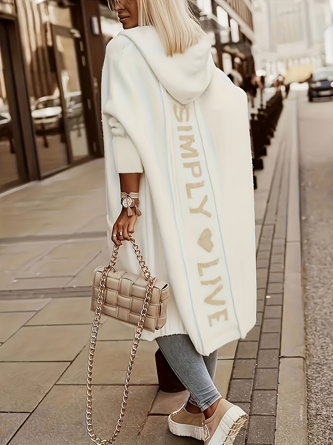 Women'S Casual V-Neck Hooded Knit Cardigan With Pocket