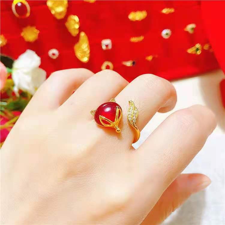 Micro Inlaid Real Gold Plated Copper Zircon Red Fox Ring Female