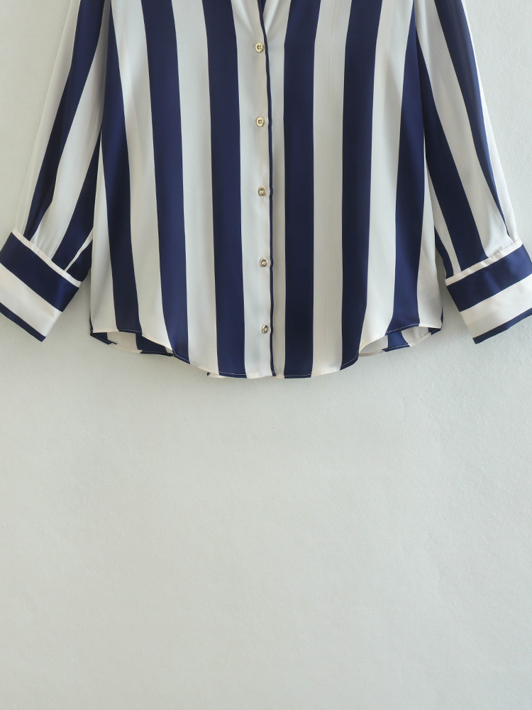 Title 9, Printed Striped Satin Draped Shirt