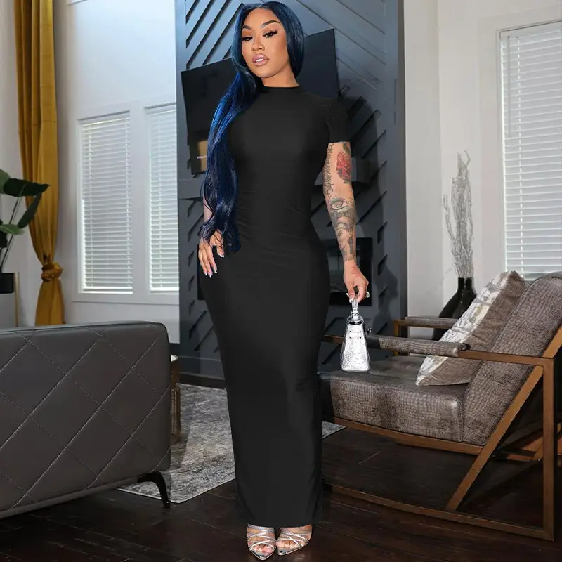 Women's Fashionable Temperament Slim Fit Backless Short Sleeve Round Neck Dress