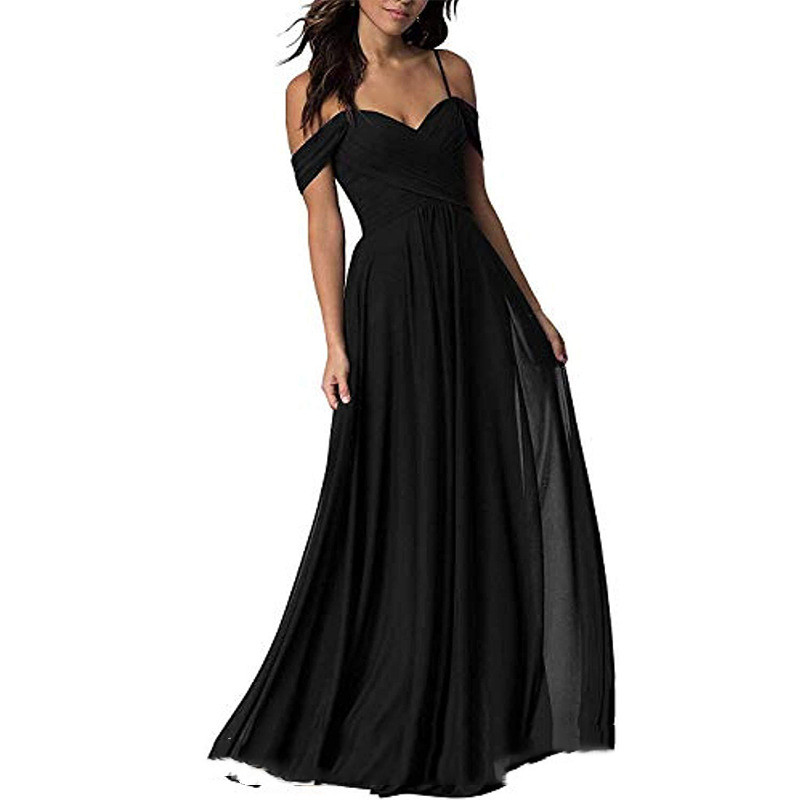 Women's Off Shoulder Chiffon A-line Pleated Bridesmaid Dress - Image 7