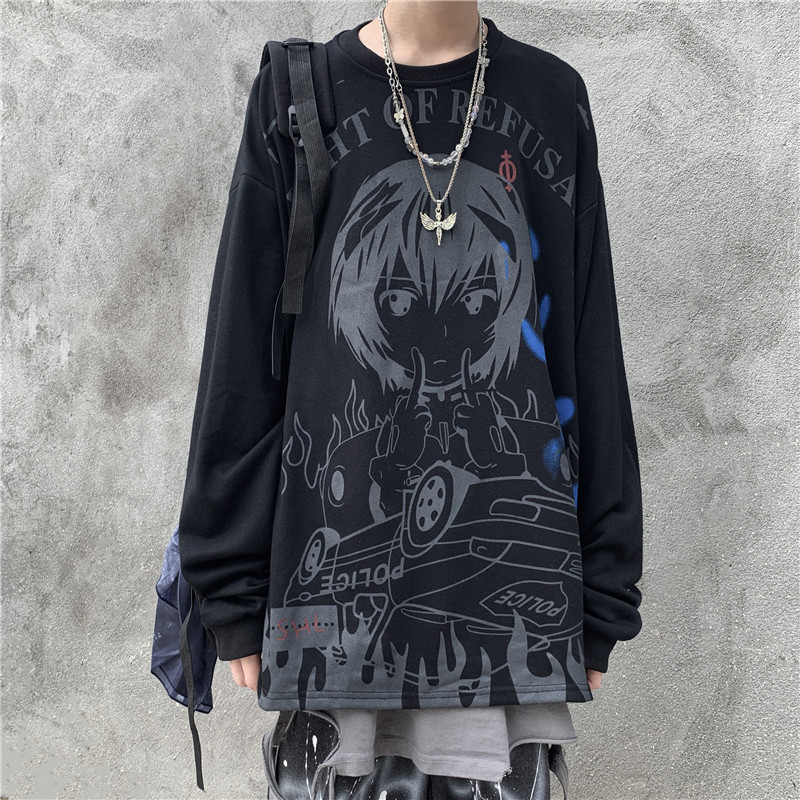 Men's And Women's Vintage Print Hip Hop Long Sleeve T-Shirt
