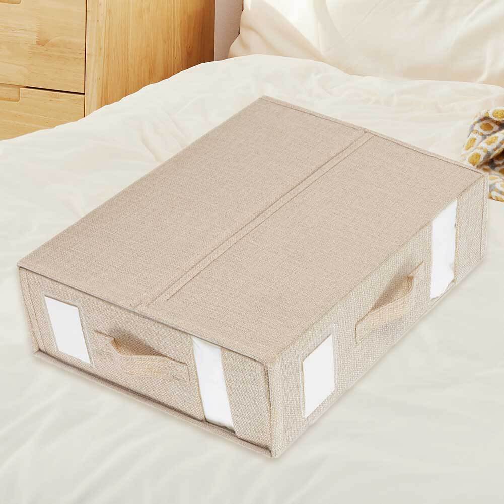2x Foldable Bed Sheet Set Organizer Fabric Storage Bin Blanket Bedding Container--Beigex2