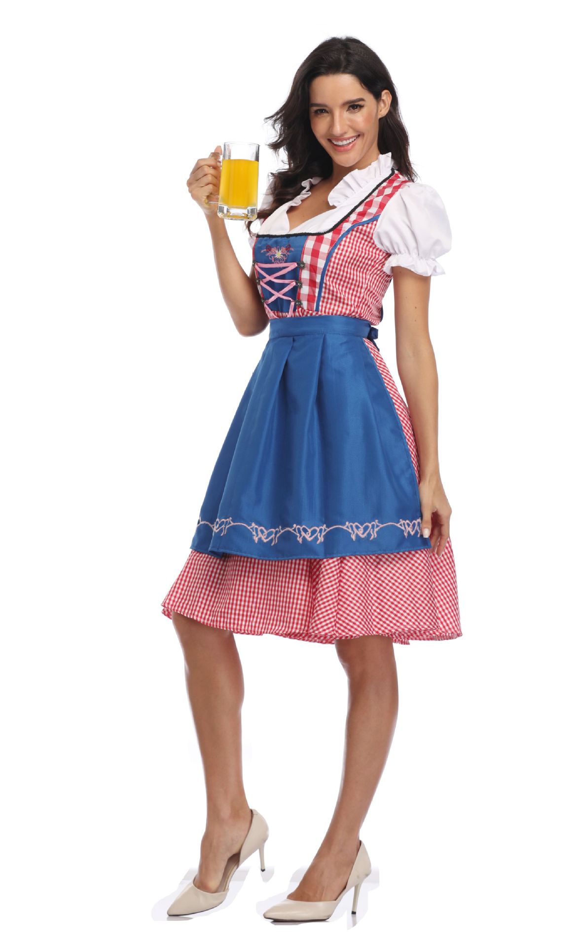 Oktoberfest Ethnic Costume for Festive Celebrations. Product information: Fabric content: polyester (polyester) Applicable gender: female Size Information: Size/CM Bust Waist S 92 72 M 96 78 L 100 84 XL 105 90 XXL 110 96 Note: 1. Asian sizes are 1 to 2 si