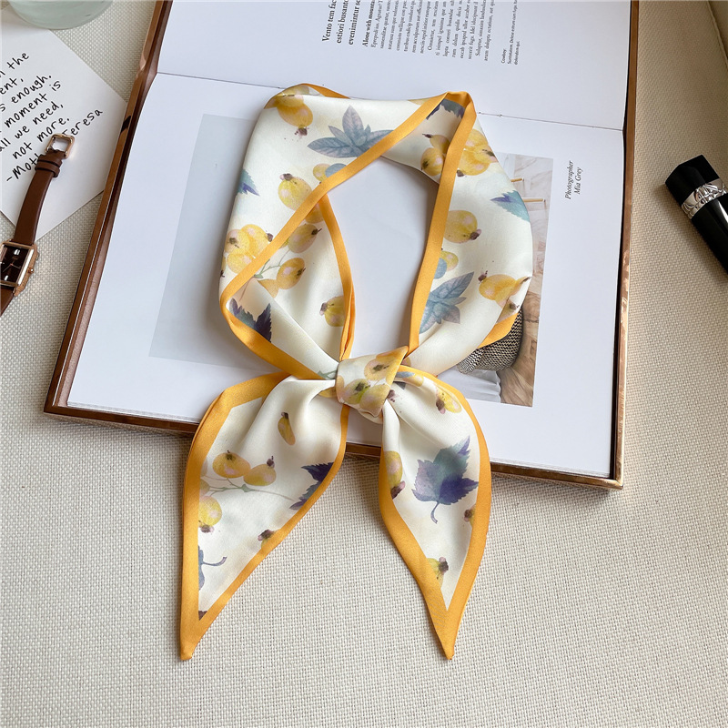 Narrow And Long Fruit Print Silk Scarf